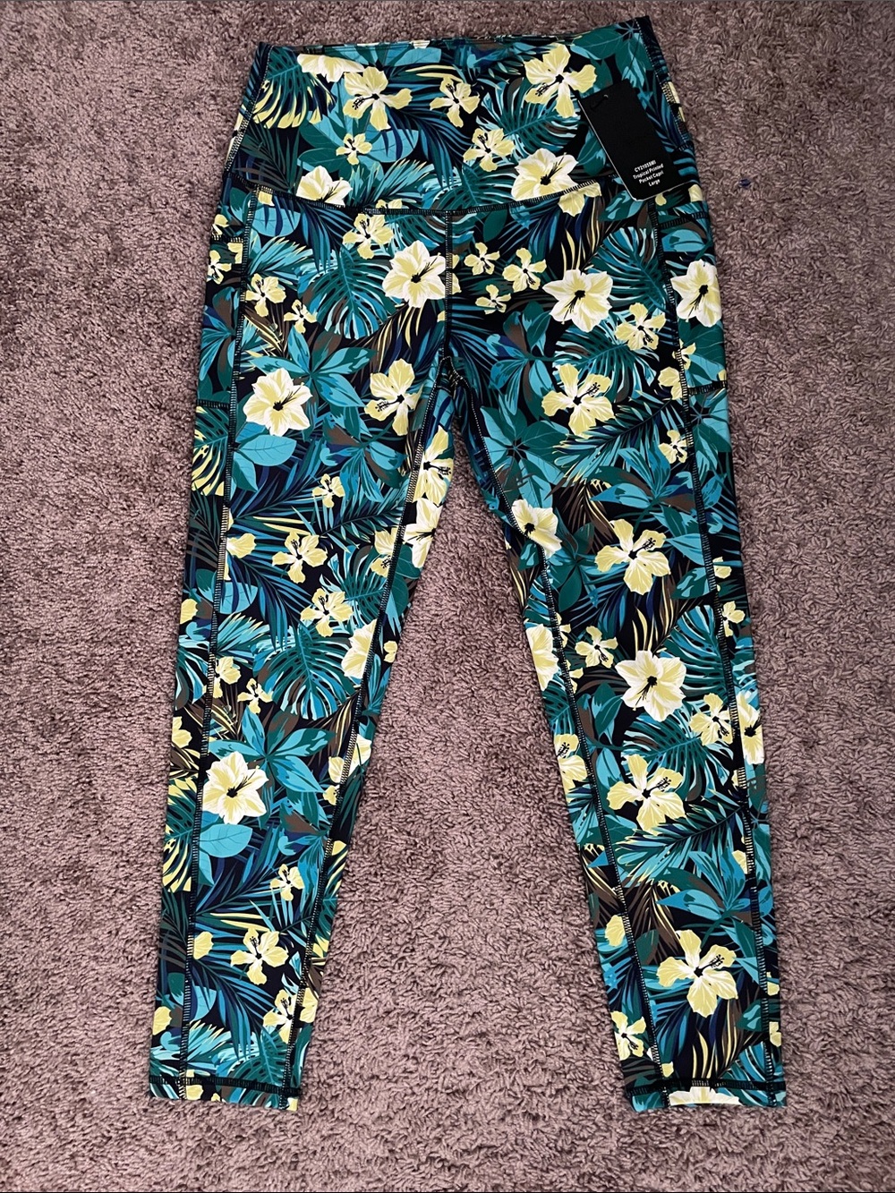 Floral Tropical Active Joggers - Black & Teal